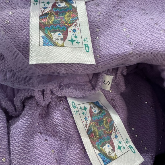 New Queen of Sparkles Pearl Lilac Purple 2 piece Crop Top Shorts Fleece set S XS - Picture 8 of 10